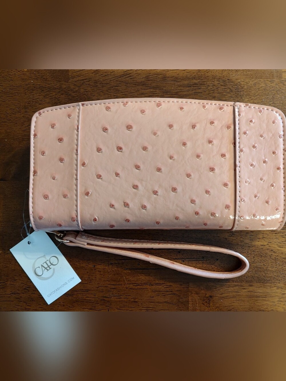Cato Blush Pink Ostrich-Embossed Wristlet